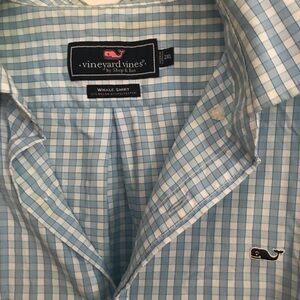 Vineyard Vines Mens 2XL LS Blue &White check whale shirt
